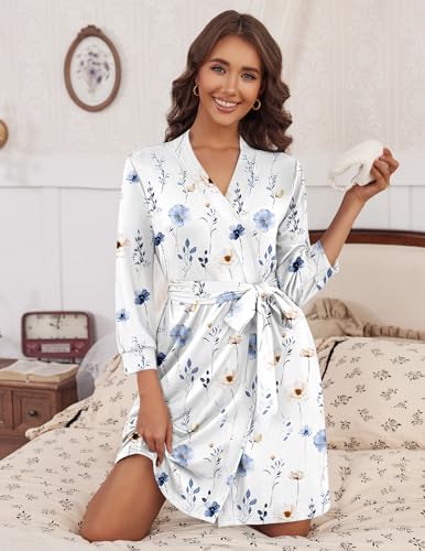 Image of HOTOUCH Womens Robe Lightweight Short Knit Bathrobe Soft Ladies Sleepwear with Pockets