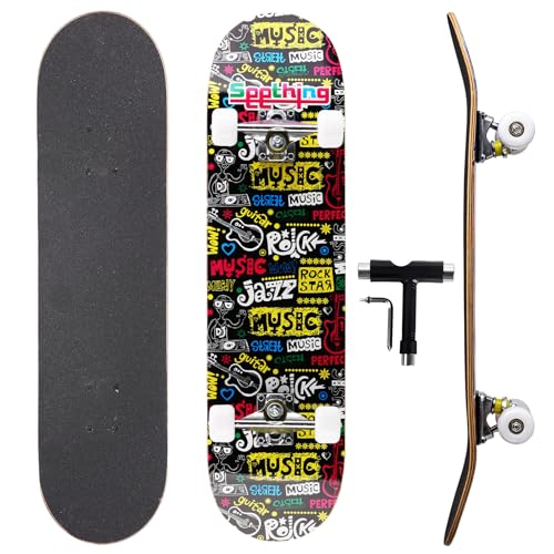 Image of Casual Graffiti Professional Double Kick Skateboard, 31 inch Maple Deck, ABEC-11 Bearings, 95A PU Wheels