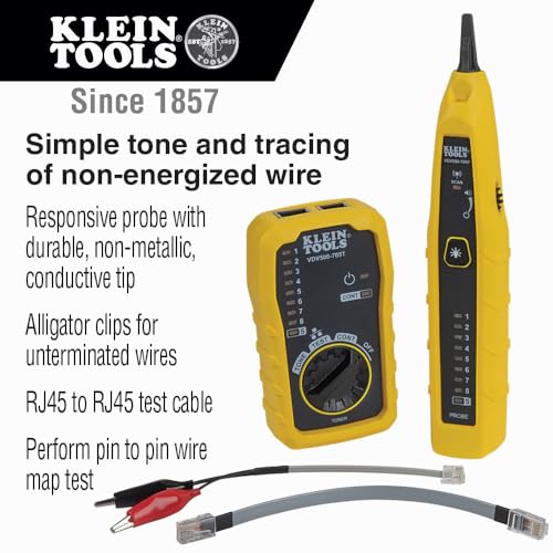 klein tools vdv500-705 wire tracer tone generator and probe kit for ethernet internet telephone speaker coax video and data cables rj45 rj11 rj12
