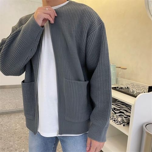 Men's Knit Full Zip Up Casual Sweater Solid Regular Fall Winter Sweaters Loose Fit Cardigan Classic Sweater (Grey,X-Large)4