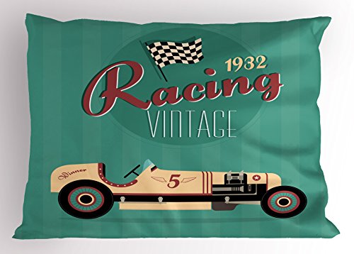 Ambesonne Cars Pillow Sham, Poster Print of a Classic Vintage Automobile Nostalgia Rally Antique Machine, Decorative Standard Size Printed Pillowcase, 26