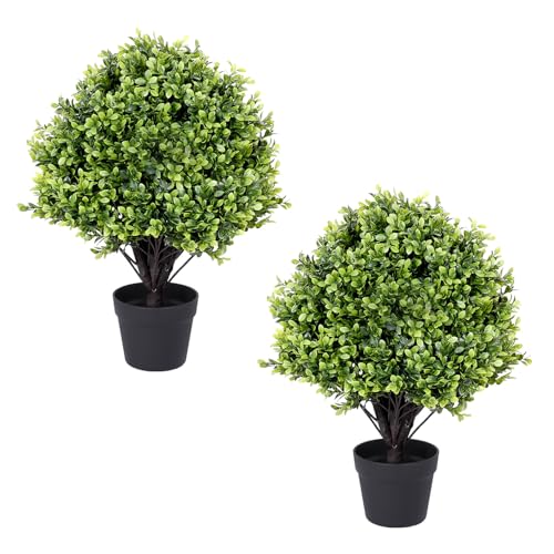 24in Boxwood Topiary Trees - Outdoor Artificial Set of 2