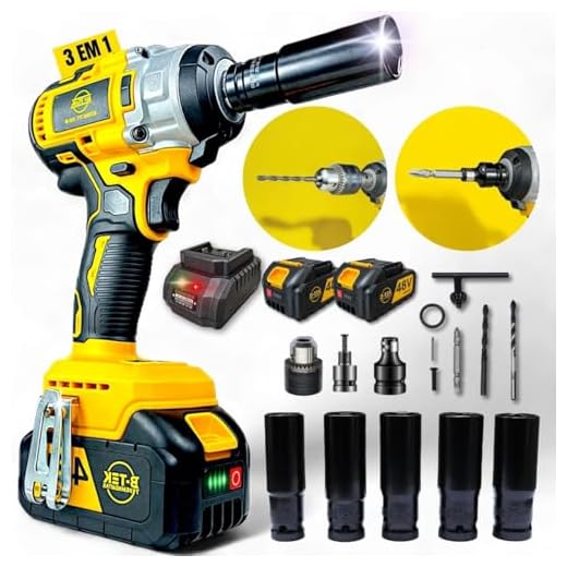 Chave de Impacto 48V e Parafusadeira com Bateria de Lítio de 10000mAh