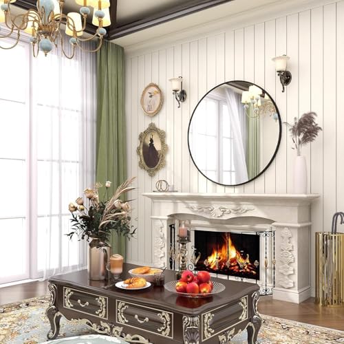 Image of The Artment your artistic apartment Decorative Orbit Round Shape Wall Mirror with Frame for Living Room | Bathroom | Hall | Home Decor with Hanging Stripes (Black Frame, 30 Inch)