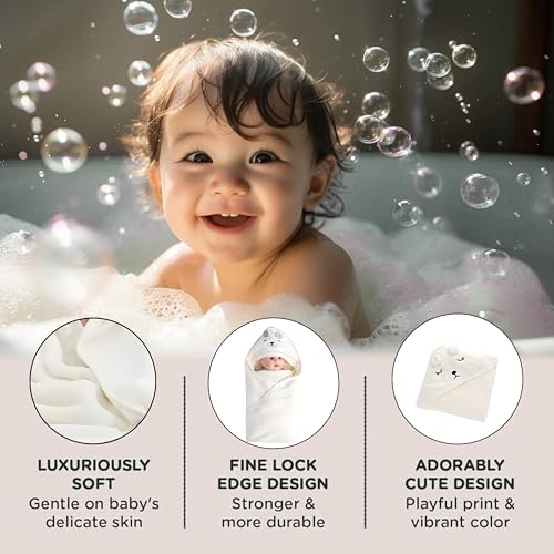 Image of Ultra-Soft Baby Hooded Towel - Coral Velvet Wrap Your Little One in Softness and Joy, Hypoallergenic & Super Absorbent Bath Wrap for Newborns & Toddlers | Cute Animal Design (0-5 Years)(White)