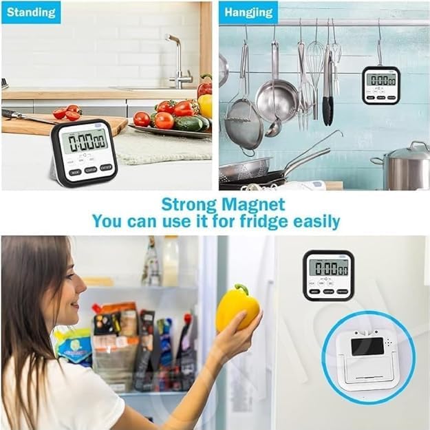 Image of Digital Study & Kitchen Timer with Large LCD Display - 24-Hour Countdown Stopwatch with Loud Alarm, Flashing Light, Magnetic Back & Stand - Perfect for Cooking, Studying & Time Management