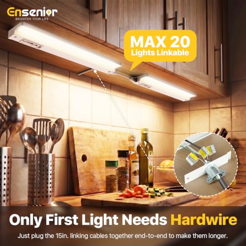 Image of Ensenior Hardwired Under Cabinet Lighting, 18 Inch 10W Under Cabinet Lights | Built-in 4-Level Dimmer & Switch, Premium Aluminum, Easy Link, True-color CRI 90+, 5 Colors, Moisture-Proof, FCC