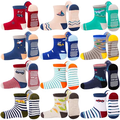 ELUTONG Stoppersocken Kinder 12 Paar Kleinkind Jungen ABS Rutschfeste...