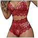 KeYIdoing Lingerie sexy pour femme - Lingerie fendue en dentelle - Soutien-gorge - Slip - Taille haute - Pyjama grande taille, Rouge, XL