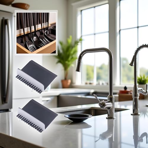 Image of 2Pcs Black Kitchen Sink Squeegee Cleaner Countertop Brush Wiper Vegetable Cleaning Brush Wiper Home Kitchen Tool Accessories Household Squeegees