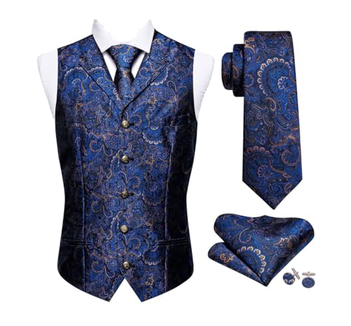 Men's Vintage Paisley Vest and Tie Set 4Pcs Formal Waistcoat Outfit for Business Wear
