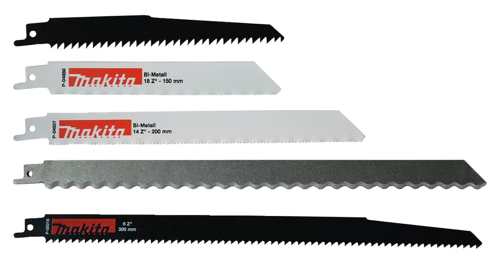 Makita P-83951 Reciprosägeblatt-Set Starter Uni 5-teilig, je 1x P-47086, P-04880, P-04927, P-80444, P-05016, für Holz, Metall, Gipskarton, Mineralwolle, Styropor, Teppich