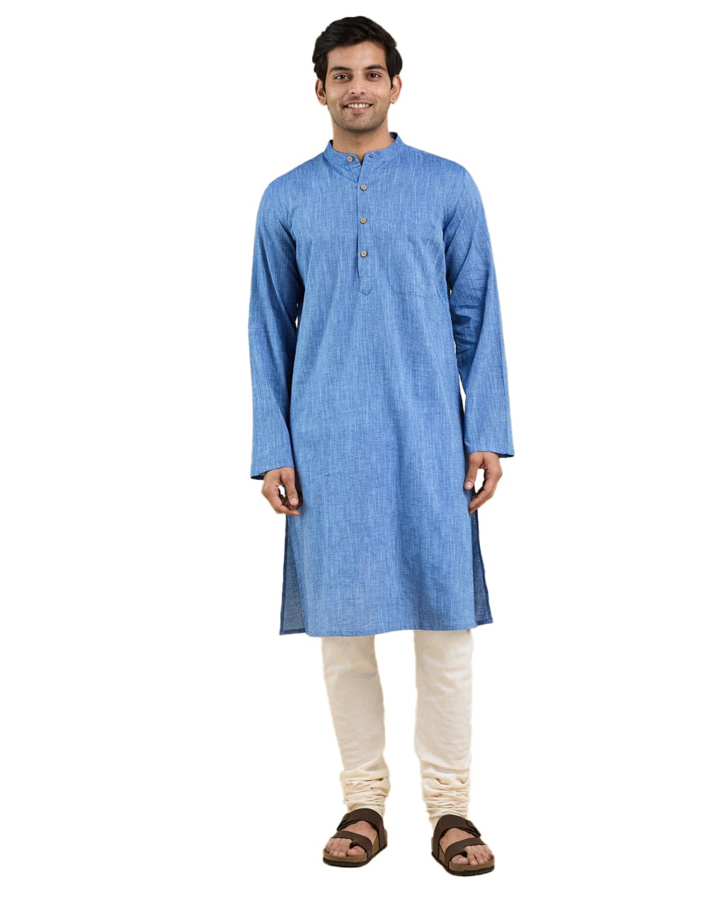 Blue Cotton Slim Fit Long Kurta-image-11