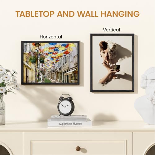 Image of 11x15 Picture Frame,Solid Oak Wood 11 inchx15 inch Photo Frame, Black Color Tempered Real Glass 11 by 15 Wooden Frames with No Mat,15x11 Picture Frames for Wall or Tabletop Display