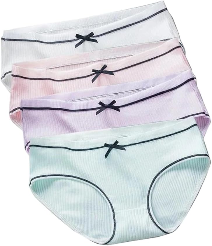 4-Piece Set Panties Women Underwear Solid Mid-Waist Cotton Panties Women's Underpants Briefs
