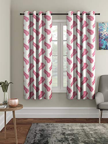 Image of Cortina 2 Piece Leaf Design Panel Eyelet Polyester Window Curtains - 5 Feet, Pink