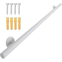 4 FT White Stair Railing Indoor - 48 Inch Wall Mounted Pipe Staircase Handrails - Metal Hand Rails Grab Bars for Wall, Outdoor Deck Porch Steps Rail