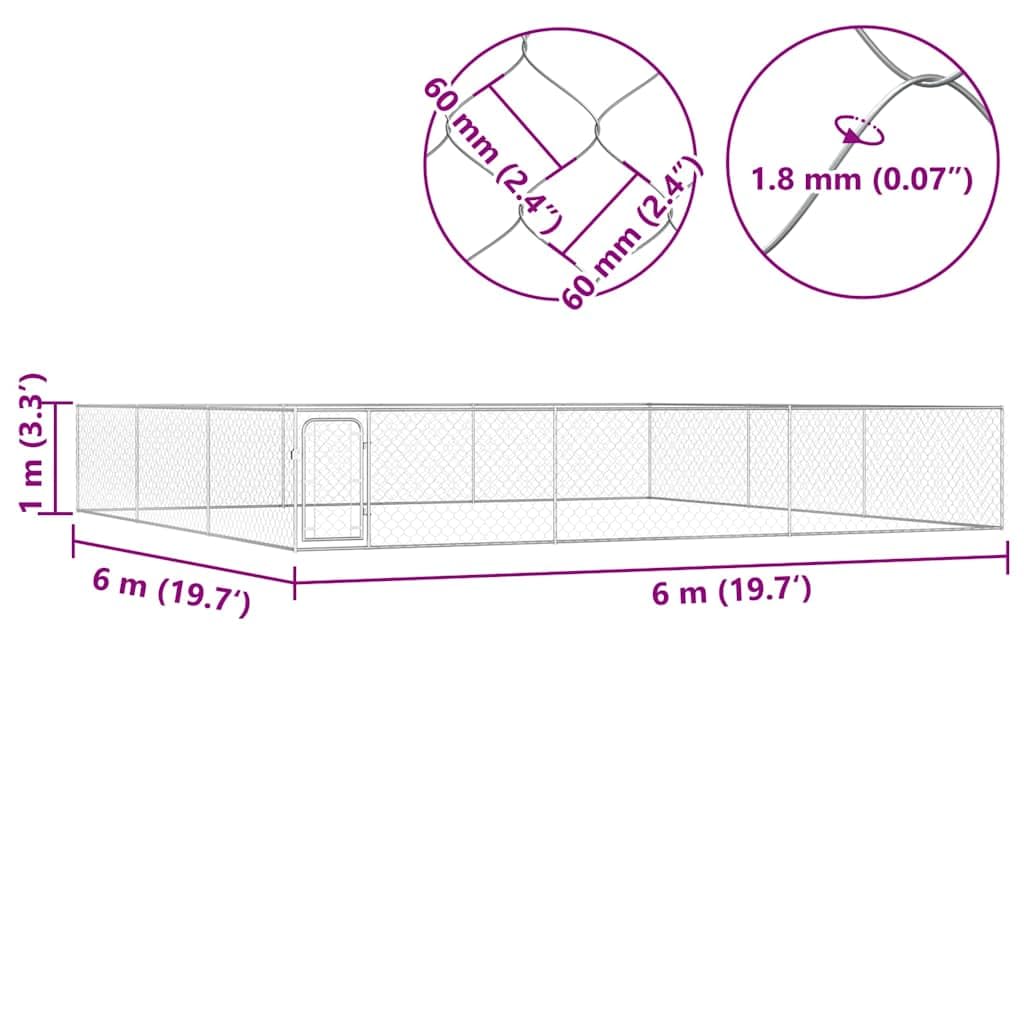 Zewnętrzny buda dla psów z ocynkowanej stali, 6 x 6 x 1 m, z siatką drucianą, drzwiczkami składanymi, rygiel zabezpieczający, składany, do wybiegu dla szczeniaków, wybieg, do ogrodu, na taras