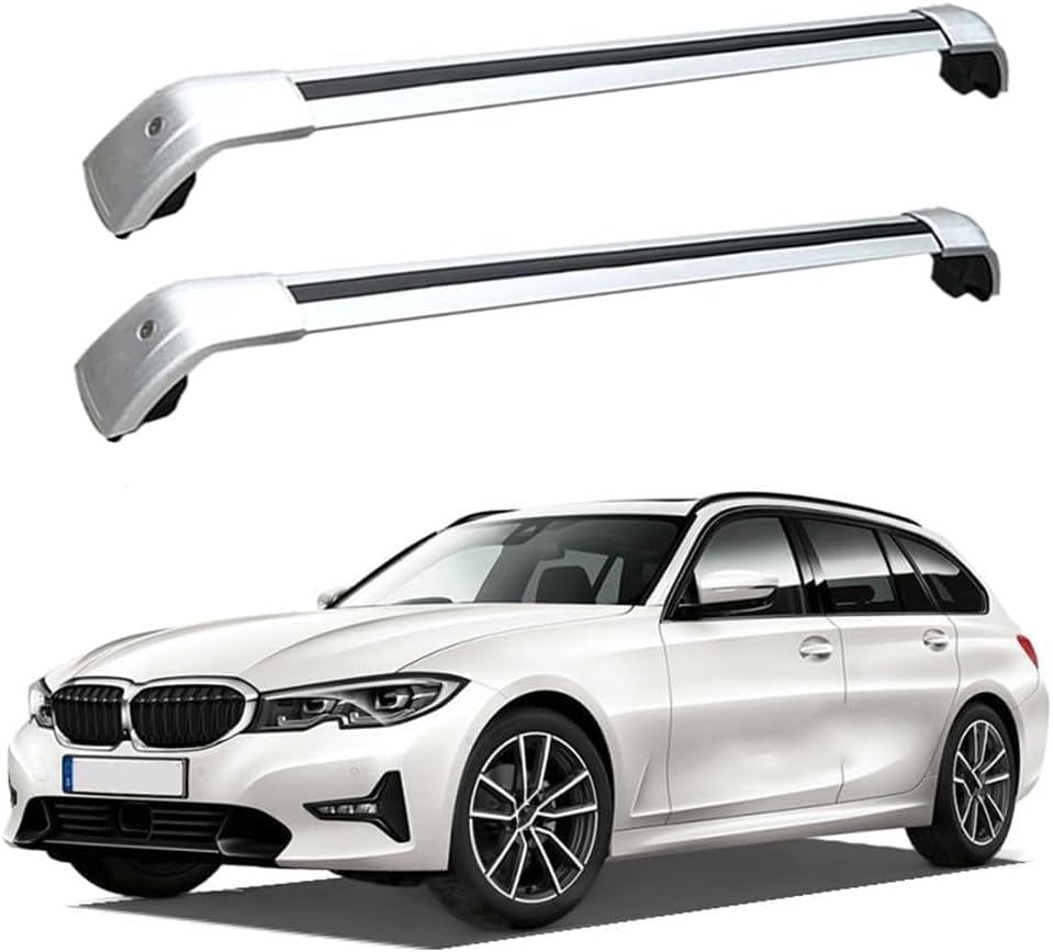 Barras Techo Coche para BMW 3Serie 5dr Immobilien 2020+G21 Baca Portaequipajes Lateral Superior Accesorios Ajustables Cruzadas,B-Silver