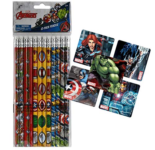 Marvel Avengers 12 Pack Wooden #2 Pencils And Avengers Sticker Party Favors