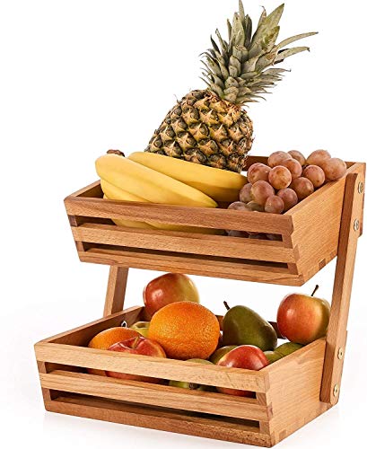 Rack de almacenamiento de verduras de madera de dos niveles para encimera de cocina independiente 2