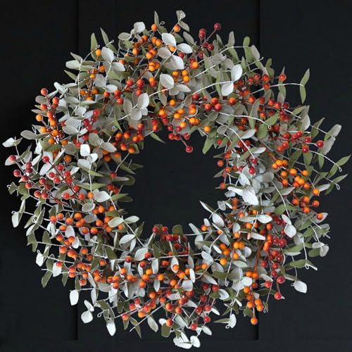 Egolot 22 Inch Boxwood Orange Berries Wreath for Front Door, Fall Door...