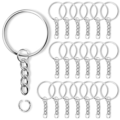 20 Stück 25mm Schlüsselring mit Spaltringe für Schlüssel Handwerk DIY, Schmuckherstellung, Kette schlüsselanhänger schlüsselringe Rostfreies Metall Silber Keyring Chain SprungRing