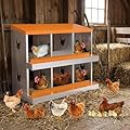 Chicken Nesting Box, 6 Compartment Galvanized Steel Chicken Laying Boxes, Heavy Duty Rustproof Chicken Coop with Easy Egg Collection for Backyard Farms - Wall Mountable, Orange