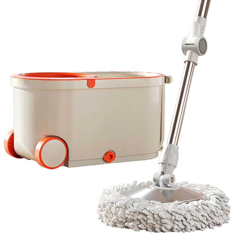 Este Juego de fregona giratoria y Cubo con escurridor Incluye 4 recambios de Almohadillas de Microfibra Lavables y Ruedas para facilitar su Transporte y Limpieza de Suelos en el hogar.