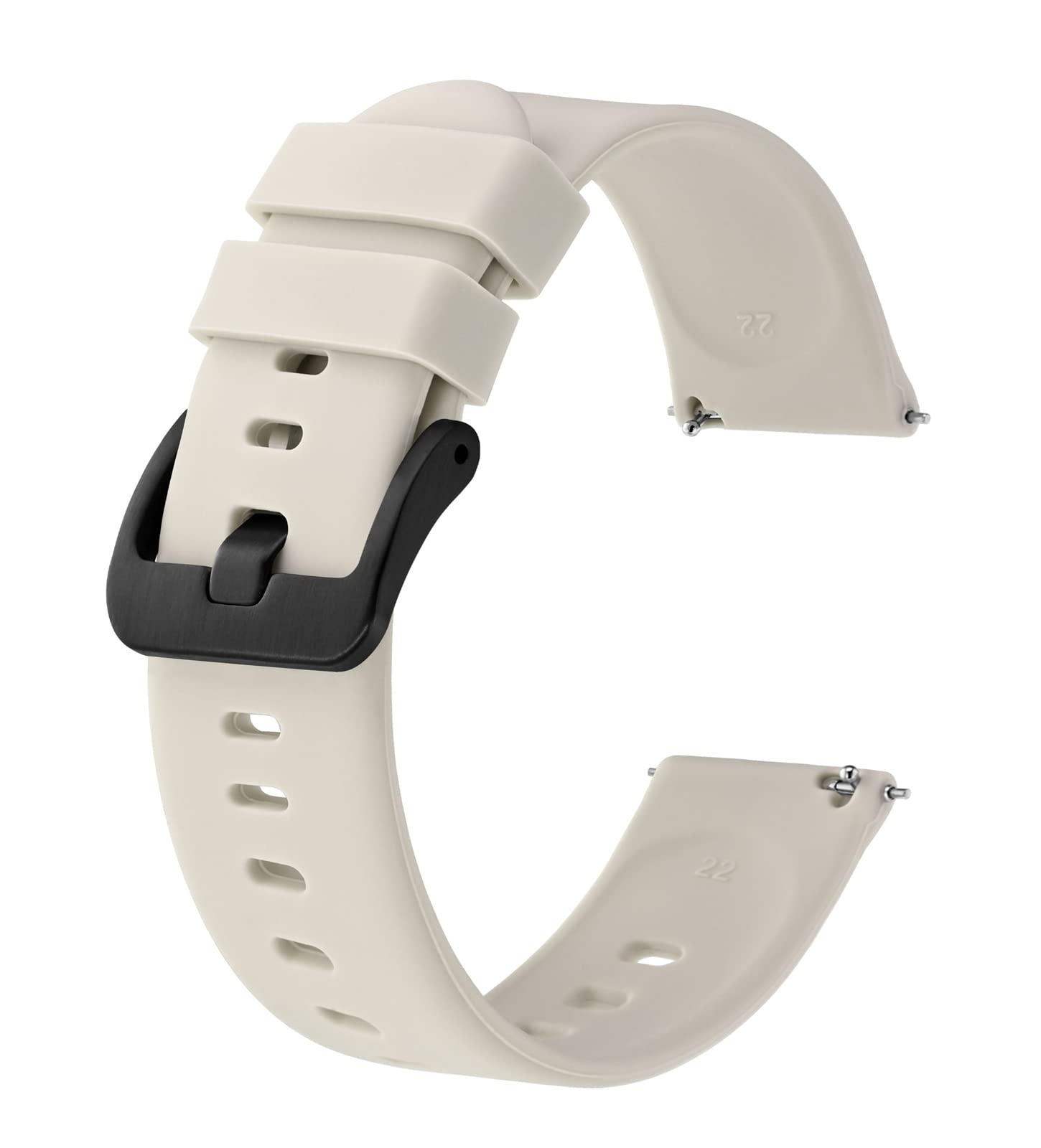 BISONSTRAP Silicone Watch Bands, Slim Watch Straps with Quick Release, 16mm, Ivory (Beige) with Black Buckle
