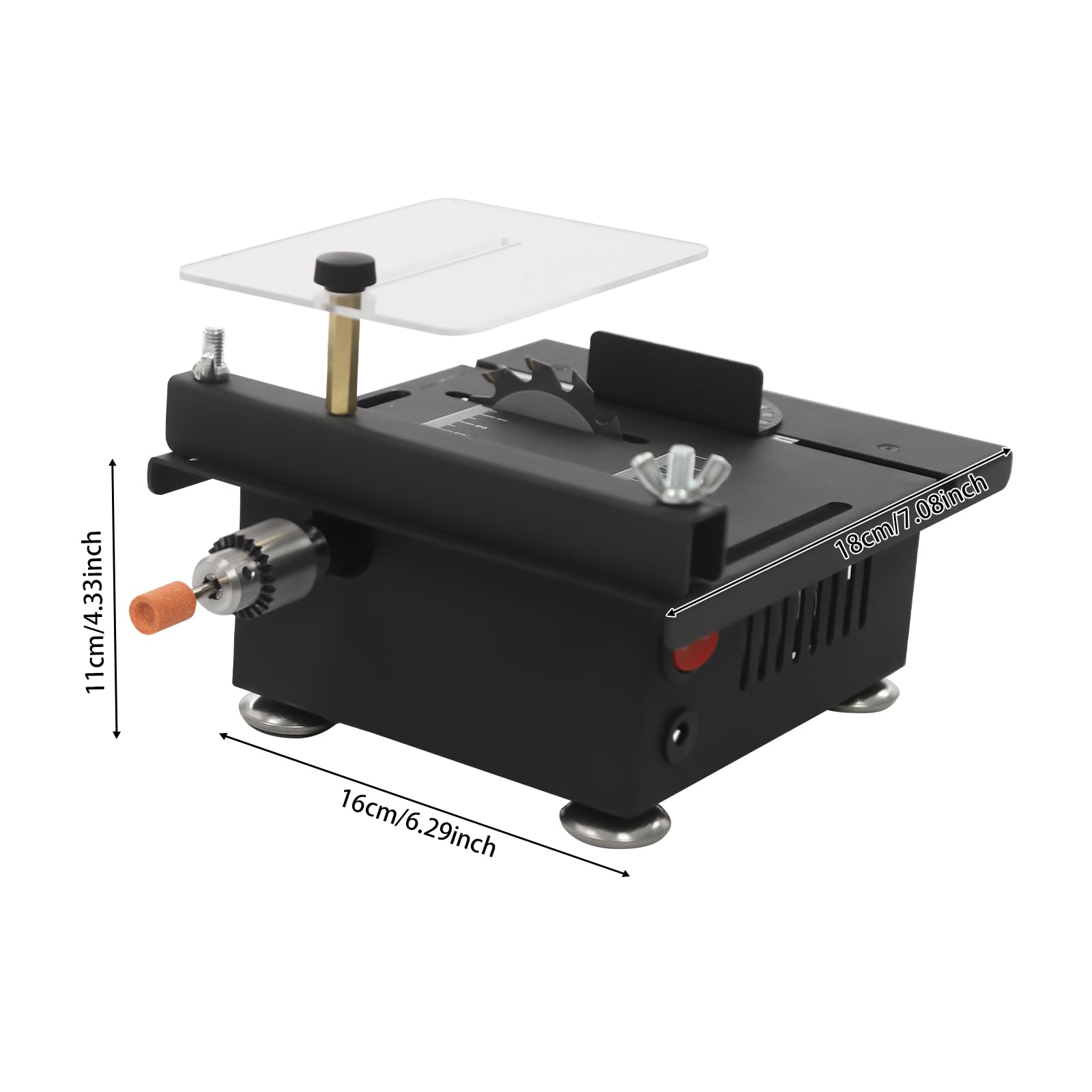 Mini sierra circular de mesa, 100 W, portátil, minisierra de mesa de precisión, DIY en miniatura, 7 velocidades ajustables con 8 cuchillas, pequeña sierra de mesa para manualidades, madera hecha a