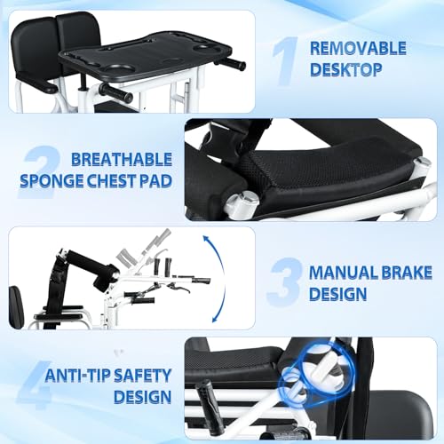 Image of 5 in 1 Patient Lift Transfer Chair for Elderly and Home, Portable Adjustable Height Footrest Hydraulic Lift Nursing Wheelchair 180 Split PU Leather and Thickened Sponge Seat, 440lbs