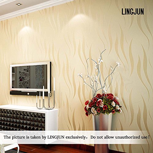 LINGJUN Moderna no tejido minimalista Patrón Planta de agua 3D Flocado en relieve del papel pintado rollo ONE SIZE Oro 2