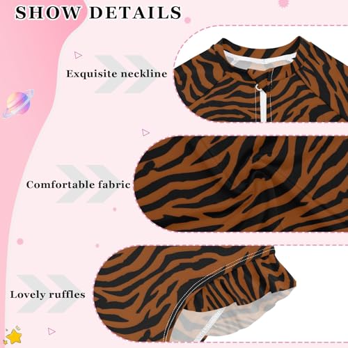 ALAZA Toddler Swimsuit Girl Bathing Suit Swimwear Rash Guard Tiger Skin Print Long Sleeve 3T4