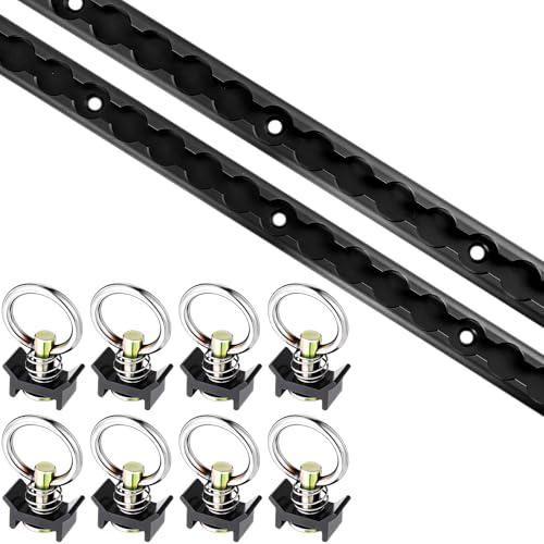 Yaocom L Track Tie Down System Includes 2 Pack 4ft Black Anodized Aluminum L-Track and 8 Pcs l Track Black Single Stud O-Ring Fittings for Enclosed Trailer Trucks Trailer Pickup