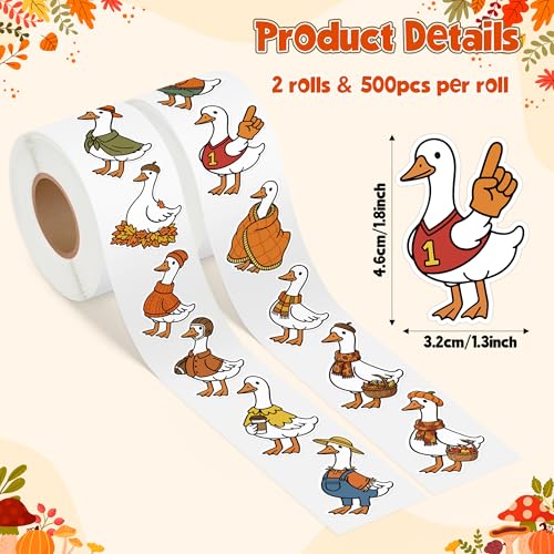 Image of Autumn Silly Goose Sticker - 2 Rolls Waterproof Vinyl Self Adhesive Decals Easy Peel for Laptop Water Bottle Scrapbook Journal Planner DIY Craft Gift Supplies School Work Desk Locker Decor