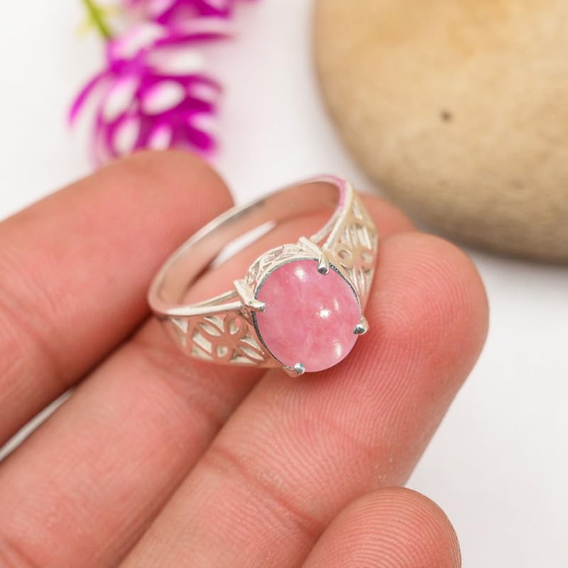 NILOY MorgonitEdelstein 925 Sterling Silber handgechter Ring für Männer und Frauen Ring Boho Silber Ring SchmuckPGR-02AR_47 (15.0), Plata, Morgonita