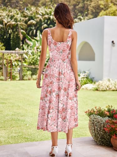 Image of Sureple Midi Dresses for Women 2026 Spring Square Neck Tank Sleeveless A Line Casual Summer Sundresses with Pockets