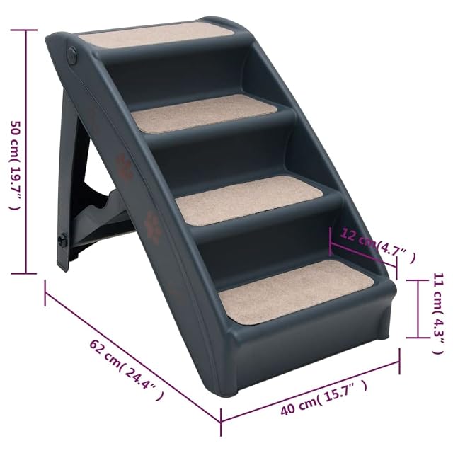 Foto 3 de 8 de vidaXL Escalera para Perros Plegable de 4 peldaños Gris Oscuro