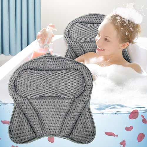 Oreiller de Bain Ergonomique 4D avec 6 Ventouses Antidérapantes,Coussin de Baignoire de Amovible,Repose-Tête Baignoire,Accessoires de Bain pour Détente,Coussin de...