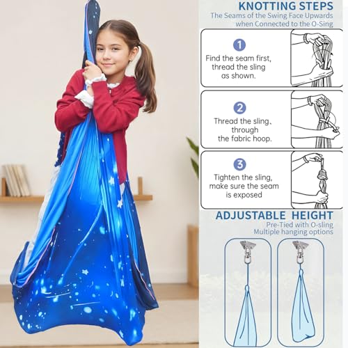Image of Sensory Swing for Kids & Adults with 360 Swivel Hanger Kit, Double Layer Elastic Therapy Swing Holds up to 300lbs for Autism, ADHD,Aspergers, and SPD (Blue Whale)