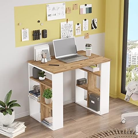 Yrupa Escritorio de Oficina con Estante y Gabinete de Computadora Blanco BR1-AW Cover