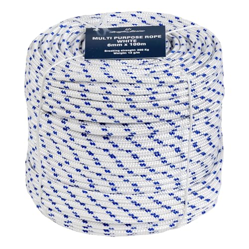 Douglas Marine Cima Bianca Ø 6 millimetri in Polipropilene da 100 metri - 16 Capi Multiuso, Resistente e Galleggiante - Ideale per Ormeggio, come Corda Generica, Passamaneria e Delimitazione