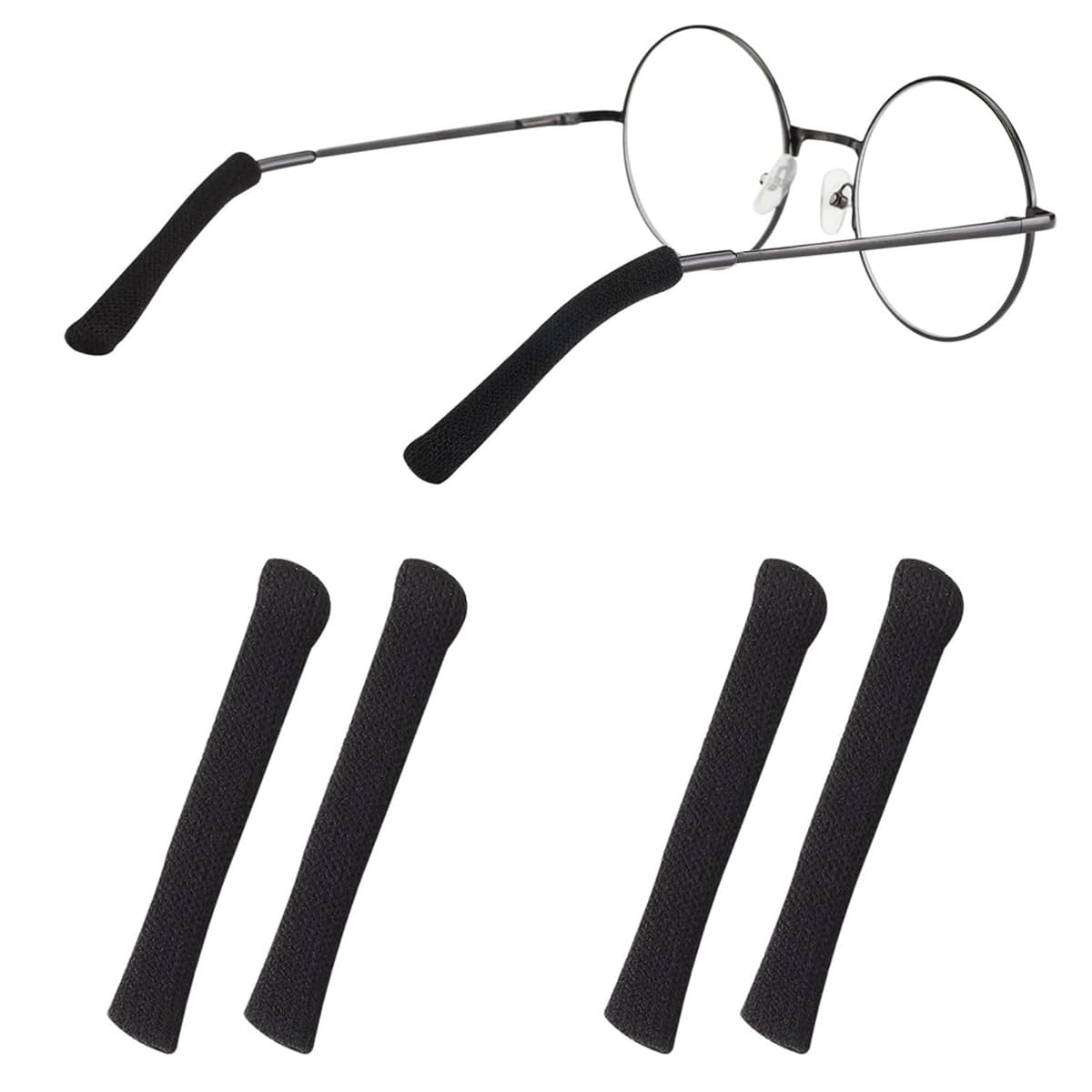 HASTHIP® 2 Pairs Specs Holder Glasses Ear Cushion, Black Non-Slip Elastic Eyeglasses Temple Tips Sleeves Retainer, Soft Comfortable Knit Fabric Sunglasses Ear Grips for Eyewear