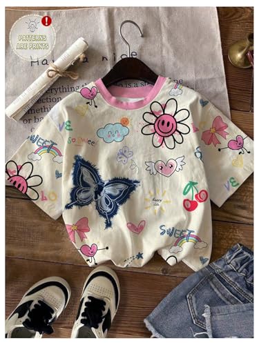 Girl's 3 Packs Cute Cherry Bowknot Graphic Tees Short Sleeve Crew Neck Summer Kawaii Tops4