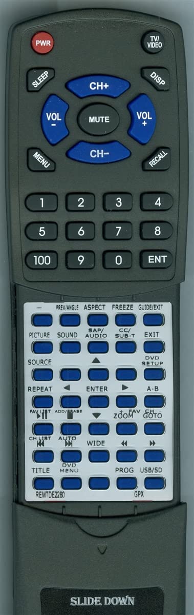 Replacement Remote for GPX TDE2280, TDE2280B, TDE2282B, TD2420A-B, TD4221B, TD4221NRS, TDE1580B, TDE1580W, TDE158RS