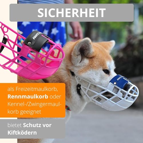 AMATHINGS Maulkorb Model Super Kennel Soft mit wattiertem Nasenstück Trinken Immer Möglich Ideal Für Freilauf, Hundewiese, Kennel, Zwinger, Rennen (Pink)