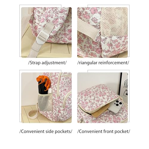 3PCS Backpack Set with Cute Floral Quilted Backpack Bags, Aesthetic Floral Bookbag, Large Quilted Daypack (bule)4