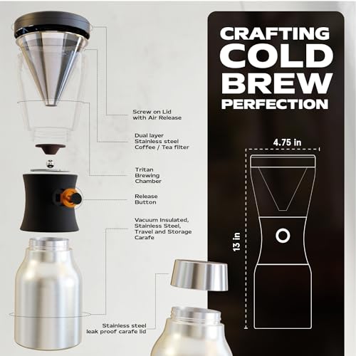 Image of Asobu Coldbrew Portable Cold Brew Coffee Maker With a Vacuum Insulated 40oz Stainless Steel 18 /8 Carafe Bpa Free (Silver)