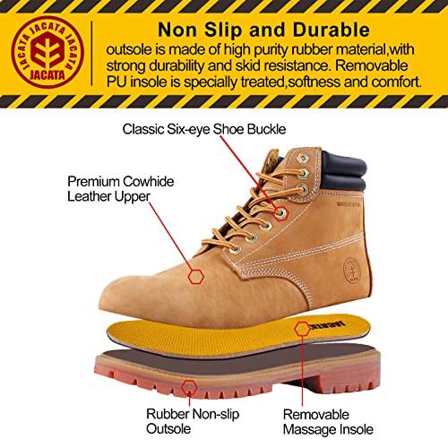 Jacata Mens Work Boots For Men Non Slip Rubber Construction Resistant Utility Oil Industrial Construction Boots(Wheat Size 6) #TOP2